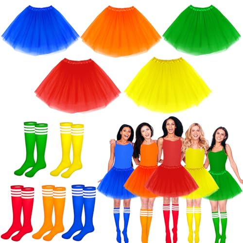 Halloween-Kostüm-Set, Tutu-Rock und gestreifte Kniestrümpfe für Erwachsene, Damen, Halloween, Gruppe, Familie, Cosplay, 5, 1 von Gosodeny