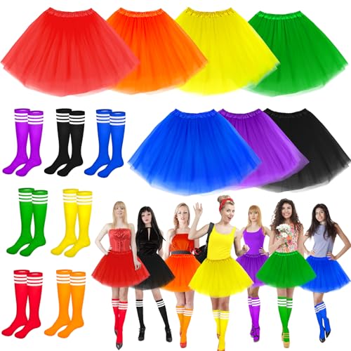 Halloween-Kostüm-Set, Tutu-Rock und gestreifte Kniestrümpfe für Erwachsene, Damen, Halloween, Gruppe, Familie, Cosplay, 7, 1 von Gosodeny