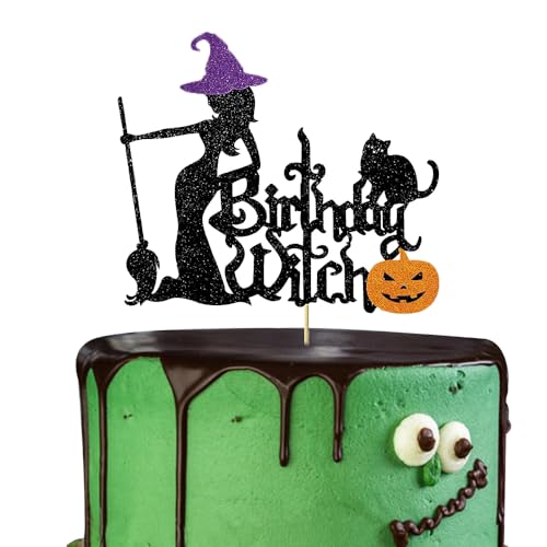 Geburtstag Hexenkuchen Toper Schwarz Glitzer Halloween Witch Cake Pick Halloween Themen Girls Geburtstagsfeier Dekorationen Lieferungen von GotGala
