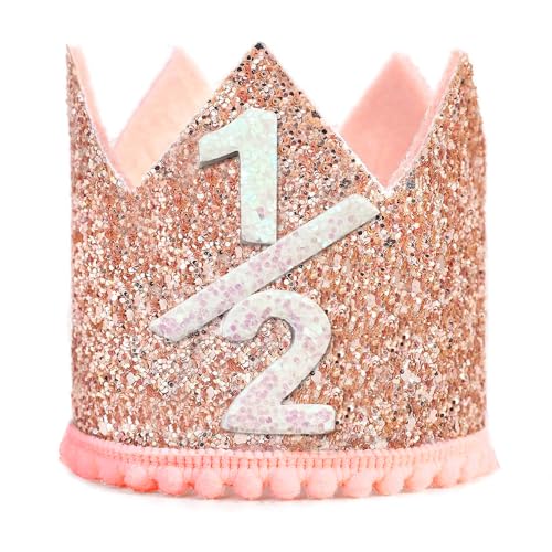GotGala 1/2 Geburtstagskrone, 6 Monate Geburtstagsdekorationen, kleine Prinzessinnenkrone, süßer Hut für den halben Geburtstag, Foto-Requisiten, Hellrosa, 1/2 Weg zu einer Dekoration (Crown) von GotGala