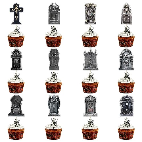 Halloween-Grabstein-Cupcake-Topper, schreckliche Grabsteine, Friedhofskuchenspieße, gruselige Cupcake-Dekoration für Halloween-Motto-Party-Zubehör, 24 Stück Halloween-Grabstein-Cupcake-Topper, schreckliche Grabsteine, Friedhofskuchenspieße, gruselige Cupcake-Dekoration für Halloween-Motto-Party-Zubehör, 24 Stück von GotGala