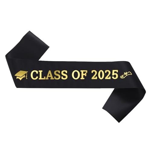 Schwarzer Abschluss -Schärpe Gold glitzernde Klasse von 2025 Absolventen Satin Schärpe für 2025 Abschlusspartydekorationen (Black) von GotGala