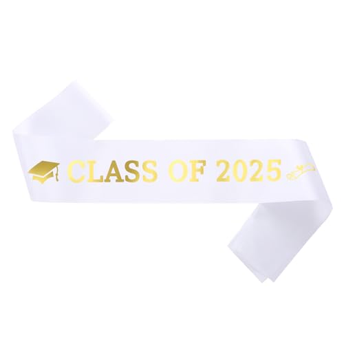 Schwarzer Abschluss -Schärpe Gold glitzernde Klasse von 2025 Absolventen Satin Schärpe für 2025 Abschlusspartydekorationen (White) von GotGala