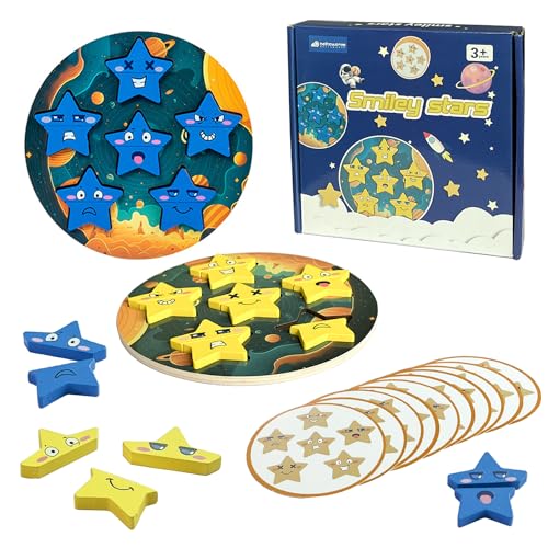 Emoji Blocks Spiel, Holzpuzzle Kinder Face Change Rubiks Cube, Stern Puzzle Würfel Formanpassung Spiel Montessori Spielzeug Matching Game Lernspiele für Kinder 2+ von Goujfol