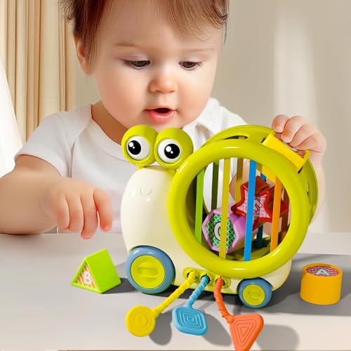 Goujfol Montessori Spielzeug Baby, mit Silikon-Zugschnur-Aktivitäts, Formensortierspiel und Regenbogen-Stapelspiel, Sensorisches Spielzeug für Kleinkinder, für Baby im Alter von 1 2 3 Jahr von Goujfol