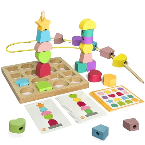 Goujfol Montessori Spielzeug ab 3 4 5 Jahre,Fädelspiel Holz Stapelspiel 3-in-1 Holzspielzeug Steckwürfel Sortier Feinmotorik Motorikspielzeug Lernspiele Geschenk für Baby Junge Mädchen Goujfol Montessori Spielzeug ab 3 4 5 Jahre,Fädelspiel Holz Stapelspiel 3-in-1 Holzspielzeug Steckwürfel Sortier Feinmotorik Motorikspielzeug Lernspiele Geschenk für Baby Junge Mädchen von Goujfol