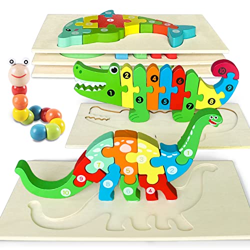 Holzpuzzle Kinder, Holz Spielzeug Montessori Kleinkinder Spiele, Lernendes Pädagogisches Tier Steckpuzzle, Baby Puzzle Geschenk für Jungen Mädchen 2 3 4 5 Jahre von Goujfol