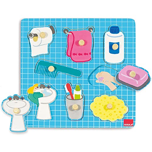 Im Badezimmer (Holzpuzzle): Mit Greifknöpfen von Goula