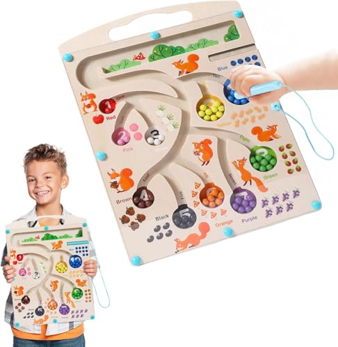 Goviox Magnetisches Spiel Labyrinth, Holzspielzeug für Kinder 2 3 4 Jahre, Magnetisches Spiel Labyrinth Sorting Game, Magnete Motor Fähigkeiten Spielzeug Ideales Magnetspiel für Jungen & Mädchen von Goviox
