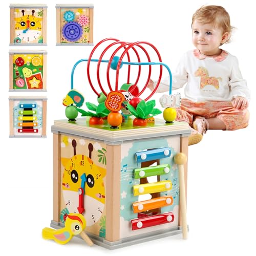 Goviox Motorikwürfel, Aktivitätswürfel Montessori Baby Spielzeug, Aktivitätswürfel aus Holz, 10 in 1 Motorikspielzeug ab 1 Jahr, Xylophon Motorikschleife, Motorikspielzeug für Kleinkinder Baby Goviox Motorikwürfel, Aktivitätswürfel Montessori Baby Spielzeug, Aktivitätswürfel aus Holz, 10 in 1 Motorikspielzeug ab 1 Jahr, Xylophon Motorikschleife, Motorikspielzeug für Kleinkinder Baby von Goviox