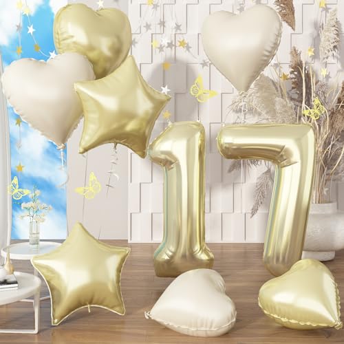 101cm Champagner Gold Luftballon Zahl 17, 40" Folienballon Hell Gold Zahlenballon 17, 17. Geburtstag Zahlen mit Beige Herz Stern Ballon für Kinder, Helium 17 Ballon Geburtstagsdeko Jubiläum Party Deko 101cm Champagner Gold Luftballon Zahl 17, 40" Folienballon Hell Gold Zahlenballon 17, 17. Geburtstag Zahlen mit Beige Herz Stern Ballon für Kinder, Helium 17 Ballon Geburtstagsdeko Jubiläum Party Deko von Govpy