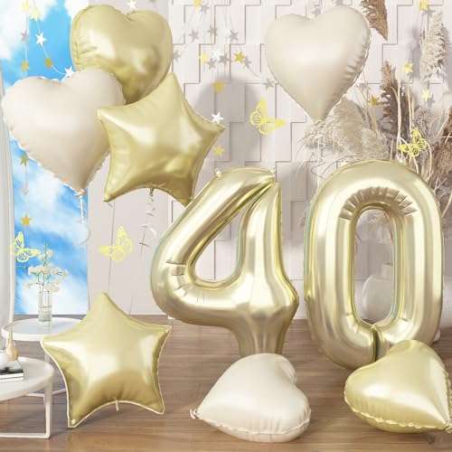 101cm Champagner Gold Luftballon Zahl 40, 40" Folienballon Hell Gold Zahlenballon 40, 40. Geburtstag Zahlen mit Beige Herz Stern Ballon für Mann, Helium 40 Ballon Geburtstagsdeko Jubiläum Party Deko 101cm Champagner Gold Luftballon Zahl 40, 40" Folienballon Hell Gold Zahlenballon 40, 40. Geburtstag Zahlen mit Beige Herz Stern Ballon für Mann, Helium 40 Ballon Geburtstagsdeko Jubiläum Party Deko von Govpy