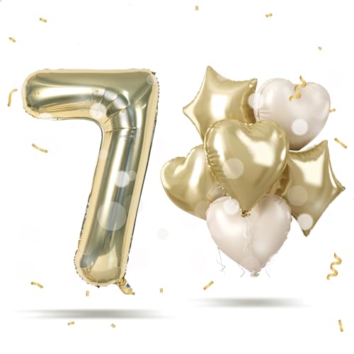 101cm Champagner Gold Luftballon Zahl 7, 40" Folienballon Hell Goldene Zahlenballon 7, 7. Geburtstag Zahlen mit Beige Herz Stern Ballon für Kinder, Helium 7 Ballon Geburtstagsdeko Jubiläum Party Deko 101cm Champagner Gold Luftballon Zahl 7, 40" Folienballon Hell Goldene Zahlenballon 7, 7. Geburtstag Zahlen mit Beige Herz Stern Ballon für Kinder, Helium 7 Ballon Geburtstagsdeko Jubiläum Party Deko von Govpy