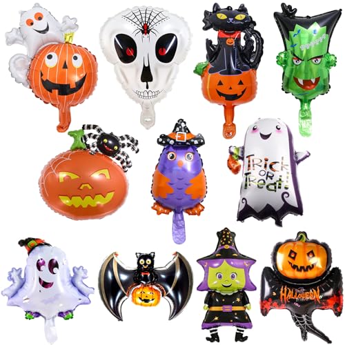11 Stück Halloween Folienballon Set, Mini Luftballon Geist Spinne Kürbis Katze Hexe Monster Totenkopf Eule Helium Halloween Deko Ballon für Kinder Gruselig Halloween Trick or Treat Party Dekoration 11 Stück Halloween Folienballon Set, Mini Luftballon Geist Spinne Kürbis Katze Hexe Monster Totenkopf Eule Helium Halloween Deko Ballon für Kinder Gruselig Halloween Trick or Treat Party Dekoration von Govpy