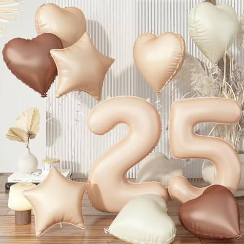 25. Geburtstag Luftballon Zahl Deko, Nude Beige Folienballon 25 Kaffee Stern Ballon, Braun Aprikose Creme Helium Neutraler Herz Luftballons Geburtstagsdeko für Frau 25 Jare Geburtstag Party Dekoration 25. Geburtstag Luftballon Zahl Deko, Nude Beige Folienballon 25 Kaffee Stern Ballon, Braun Aprikose Creme Helium Neutraler Herz Luftballons Geburtstagsdeko für Frau 25 Jare Geburtstag Party Dekoration von Govpy