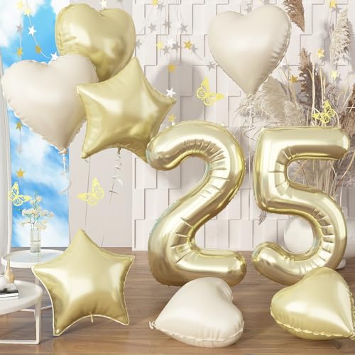 Champagner Gold Folienballon Zahl 25, XXL Hell Goldene Zahlenballon 25 mit Creme Herz Stern Helium Luftballons für Frauen 25 Geburtstagsdeko, 40'' Zahlen 25. Geburtstag Ballon für Jubiläum Party Deko Champagner Gold Folienballon Zahl 25, XXL Hell Goldene Zahlenballon 25 mit Creme Herz Stern Helium Luftballons für Frauen 25 Geburtstagsdeko, 40'' Zahlen 25. Geburtstag Ballon für Jubiläum Party Deko von Govpy