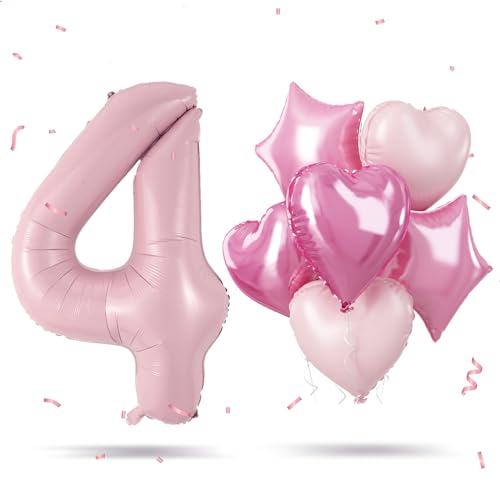 Folienballon 4. Geburtstag Deko, Groß Helium Pastell Rosa Ballon Zahlen mit Hell Pink Herz Stern Ballon für Mädchen 4. Geburtstagdeko, 40'' Zahl Luftballon 4 Jubiläum Valentinstag Party Dekoration Folienballon 4. Geburtstag Deko, Groß Helium Pastell Rosa Ballon Zahlen mit Hell Pink Herz Stern Ballon für Mädchen 4. Geburtstagdeko, 40'' Zahl Luftballon 4 Jubiläum Valentinstag Party Dekoration von Govpy