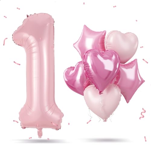 Folienballon Zahl 1 Rosa, XXL Pastell Rosa Zahlenballon 1 für Mädchen, 40 Zoll Hell Pink Zahlen Luftballon 1. Geburtstag Deko mit Herz Stern Helium Ballon für Kinder Babyparty 1 Jahre Geburtstagsdeko Folienballon Zahl 1 Rosa, XXL Pastell Rosa Zahlenballon 1 für Mädchen, 40 Zoll Hell Pink Zahlen Luftballon 1. Geburtstag Deko mit Herz Stern Helium Ballon für Kinder Babyparty 1 Jahre Geburtstagsdeko von Govpy