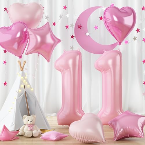 Folienballon Zahl 11 Rosa, XXL Pastell Rosa Zahlenballon 11 für Mädchen, 40 Zoll Hell Pink Zahlen Luftballon 11. Geburtstag Deko mit Herz Stern Helium Ballon für Kinder Babyparty 11 Geburtstagsdeko Folienballon Zahl 11 Rosa, XXL Pastell Rosa Zahlenballon 11 für Mädchen, 40 Zoll Hell Pink Zahlen Luftballon 11. Geburtstag Deko mit Herz Stern Helium Ballon für Kinder Babyparty 11 Geburtstagsdeko von Govpy