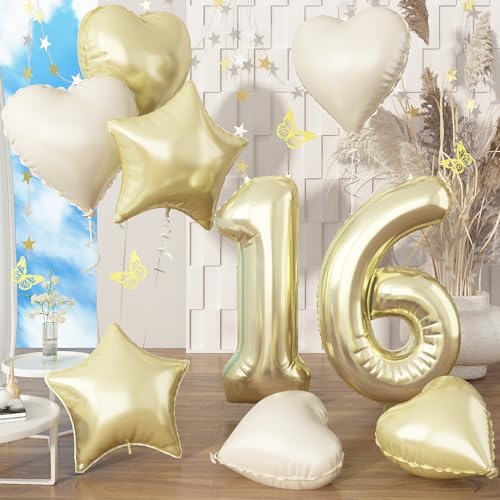 Folienballon Zahl 16 Champagner Gold, 40'' Hell Gold Luftballon 16. Geburtstag, Gold Groß Zahlenballon 16 Geburtstagsdeko mit Beige Herz Stern Helium Ballons für Junge zum Frau 16 Jubiläum Party Deko Folienballon Zahl 16 Champagner Gold, 40'' Hell Gold Luftballon 16. Geburtstag, Gold Groß Zahlenballon 16 Geburtstagsdeko mit Beige Herz Stern Helium Ballons für Junge zum Frau 16 Jubiläum Party Deko von Govpy