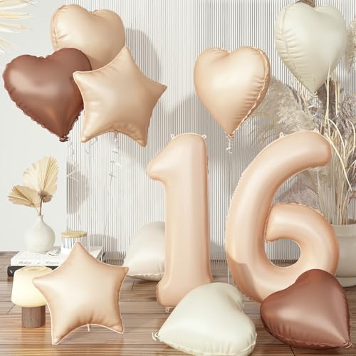Geburtstagsdeko 16 Jahre für Mädchen, Braun Zahl 16 Luftballon Cremefarben Kaffee Herz Deko, Nude Creme Beige Ballon 16 Neutraler Stern Folienballon für Mädchen 16. Geburtstag Party Dekoration Geburtstagsdeko 16 Jahre für Mädchen, Braun Zahl 16 Luftballon Cremefarben Kaffee Herz Deko, Nude Creme Beige Ballon 16 Neutraler Stern Folienballon für Mädchen 16. Geburtstag Party Dekoration von Govpy