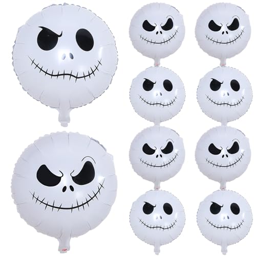 Halloween Deko Totenkopf Ballon Set, 9 Stk 18 Zoll Weiß Luftballon Smiley Gesicht Toten Kopf Jack Nightmare Helium Christmas Folienballon für Kinder Gruselig Trick or Treat Nacht Party Dekoration Halloween Deko Totenkopf Ballon Set, 9 Stk 18 Zoll Weiß Luftballon Smiley Gesicht Toten Kopf Jack Nightmare Helium Christmas Folienballon für Kinder Gruselig Trick or Treat Nacht Party Dekoration von Govpy