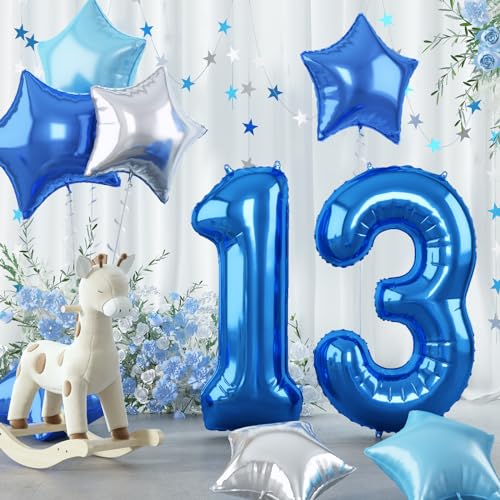 Luftballon 13. Geburtstag Deko für Jungen, 40'' Blau Dunkelblau Helium Zahl 13 Ballon, Riesen Folienballon Pastell Hellblau Silber Mylar Stern 13 Ballon für Geburtstagsdeko Babyparty Party Dekoration Luftballon 13. Geburtstag Deko für Jungen, 40'' Blau Dunkelblau Helium Zahl 13 Ballon, Riesen Folienballon Pastell Hellblau Silber Mylar Stern 13 Ballon für Geburtstagsdeko Babyparty Party Dekoration von Govpy