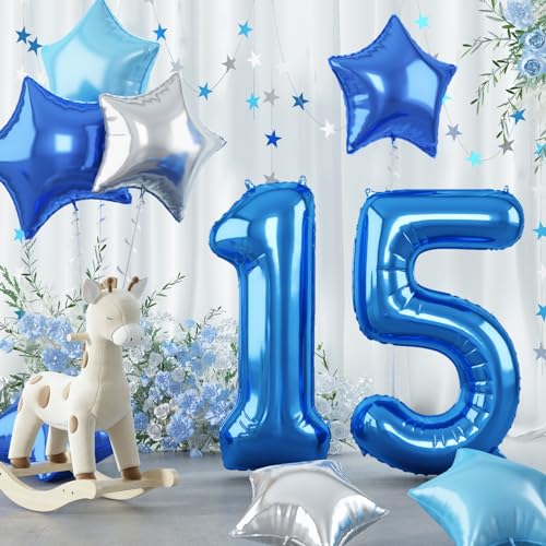 Luftballon 15. Geburtstag für Jungen, Große Blau Dunkelblau Silber Stern Zahl 15 Folienballon Deko, 40'' Helium Pastell Hellblau Zahlen 15 Ballon für Mann 15 Jahr Geburtstag Jubiläum Party Dekoration Luftballon 15. Geburtstag für Jungen, Große Blau Dunkelblau Silber Stern Zahl 15 Folienballon Deko, 40'' Helium Pastell Hellblau Zahlen 15 Ballon für Mann 15 Jahr Geburtstag Jubiläum Party Dekoration von Govpy