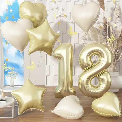 Luftballon 18. Geburtstag, Folienballon Zahl 18 Champagner Gold mit Creme Herz Stern Ballon, 40 Zoll Hell Gold Zahlen 18 Geburtstagsdeko für Junge, Luftballon 18 Jubiläum Party Deko, Fliegt mit Helium Luftballon 18. Geburtstag, Folienballon Zahl 18 Champagner Gold mit Creme Herz Stern Ballon, 40 Zoll Hell Gold Zahlen 18 Geburtstagsdeko für Junge, Luftballon 18 Jubiläum Party Deko, Fliegt mit Helium von Govpy