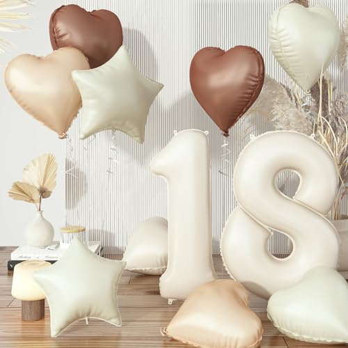 Luftballon 18. Geburtstag für Mädchen, Neutraler Beige 18 Zahl Deko Nude Creme Stern Folienballon, Braun Helium Herz Luftballons Geburtstagsdeko für Frau 18 Jare Hochzeit Jubiläum Party Dekoration Luftballon 18. Geburtstag für Mädchen, Neutraler Beige 18 Zahl Deko Nude Creme Stern Folienballon, Braun Helium Herz Luftballons Geburtstagsdeko für Frau 18 Jare Hochzeit Jubiläum Party Dekoration von Govpy