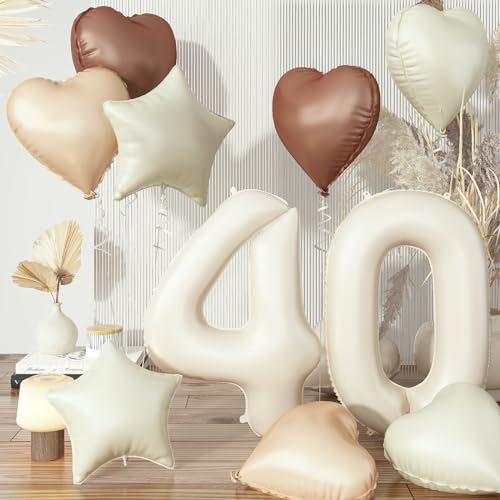 Luftballon 40 Geburtstagsdeko für Frauen, Neutraler Beige 40 Zahl Deko Nude Creme Stern Folienballon, Braun Helium Herz Luftballons für Frau 40 Jare Geburtstag Hochzeit Jubiläum Party Dekoration Luftballon 40 Geburtstagsdeko für Frauen, Neutraler Beige 40 Zahl Deko Nude Creme Stern Folienballon, Braun Helium Herz Luftballons für Frau 40 Jare Geburtstag Hochzeit Jubiläum Party Dekoration von Govpy
