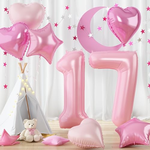 Luftballon Zahl 17 Rosa, 40 Zoll Folienballons Zahlen 17 mit Herz Stern Hell Pink Ballon Geburtstagsdeko Ballon, Groß Helium Zahlenballon 17. Geburtstag für Mädchen 17 Geburtstag Jubiläum Party Deko Luftballon Zahl 17 Rosa, 40 Zoll Folienballons Zahlen 17 mit Herz Stern Hell Pink Ballon Geburtstagsdeko Ballon, Groß Helium Zahlenballon 17. Geburtstag für Mädchen 17 Geburtstag Jubiläum Party Deko von Govpy