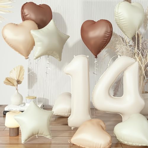 Luftballons 14 Creme, XXL Nude Cremeweiß 14. Geburtstag Ballon Deko, Beige Zahlen 14 Stern Folienballon Neutraler Aprikose Kaffee Braun Herz Luftballons für Mädchen Valentinstag Party Dekoration Luftballons 14 Creme, XXL Nude Cremeweiß 14. Geburtstag Ballon Deko, Beige Zahlen 14 Stern Folienballon Neutraler Aprikose Kaffee Braun Herz Luftballons für Mädchen Valentinstag Party Dekoration von Govpy