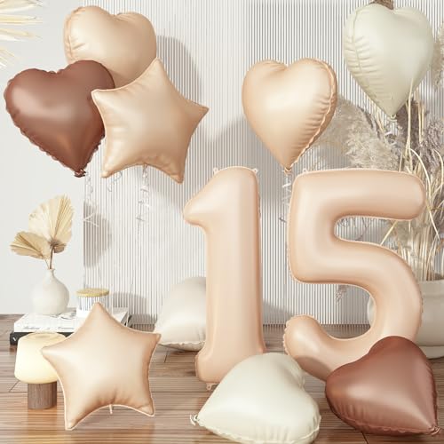 Luftballons 15 Beige, XXL Nude 15. Geburtstag Ballon Deko, Braun Cremeweiß Zahl 15 Ballon Kaffee Aprikose Stern Folienballon Neutraler Herz Luftballons für Frau Hochzeit Valentinstag Party Dekoration Luftballons 15 Beige, XXL Nude 15. Geburtstag Ballon Deko, Braun Cremeweiß Zahl 15 Ballon Kaffee Aprikose Stern Folienballon Neutraler Herz Luftballons für Frau Hochzeit Valentinstag Party Dekoration von Govpy