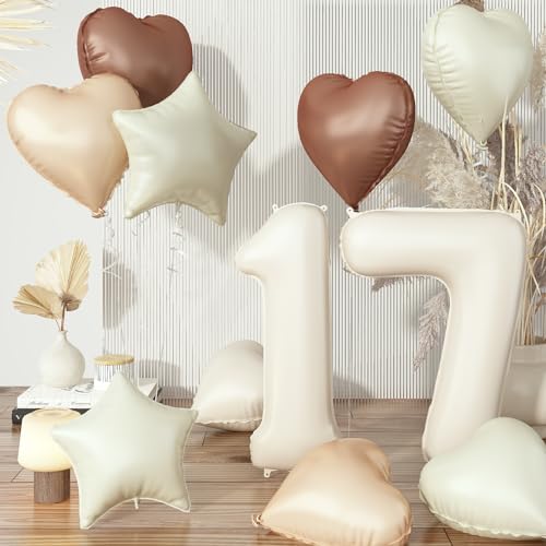 Luftballons 17. Geburtstag für Mädchen, Groß Beige Creme Nude Zahl 17 Ballons Stern Folienballon Deko, Braun Aprikose Neutraler Helium Herz Luftballons für Geburtstagsdeko Party Hochzeit Dekoration Luftballons 17. Geburtstag für Mädchen, Groß Beige Creme Nude Zahl 17 Ballons Stern Folienballon Deko, Braun Aprikose Neutraler Helium Herz Luftballons für Geburtstagsdeko Party Hochzeit Dekoration von Govpy