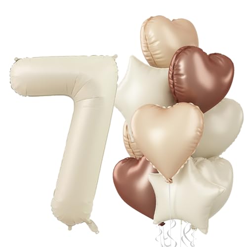 Luftballons 7. Geburtstag für Mädchen, Groß Beige Creme Nude Zahl 7 Ballons Stern Folienballon Deko, Braun Aprikose Neutraler Helium Herz Luftballons für Geburtstagsdeko Party Frau Hochzeit Dekoration von Govpy
