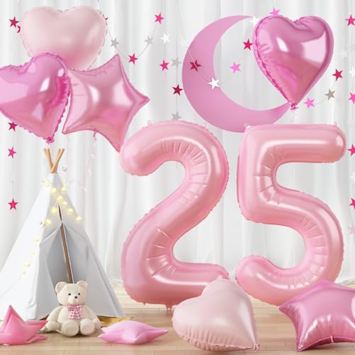 Pastell Rosa Geburtstag Zahlen Luftballon 25, Pink Folienballon Zahl 25 mit Herz Stern Ballon, 40'' Zahlenballon 25 Jahre Geburtstagsdeko für Frau 25. Geburtstag Jubiläum Party Deko, Fliegt mit Helium Pastell Rosa Geburtstag Zahlen Luftballon 25, Pink Folienballon Zahl 25 mit Herz Stern Ballon, 40'' Zahlenballon 25 Jahre Geburtstagsdeko für Frau 25. Geburtstag Jubiläum Party Deko, Fliegt mit Helium von Govpy