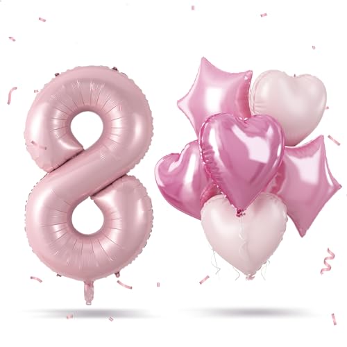 Pastell Rosa Geburtstag Zahlen Luftballon 8, Pink Folienballon Zahl 8 mit Herz Stern Ballon, 40'' Zahlenballon 8 Jahre Geburtstagsdeko für Kinder 8. Geburtstag Jubiläum Party Deko, Fliegt mit Helium Pastell Rosa Geburtstag Zahlen Luftballon 8, Pink Folienballon Zahl 8 mit Herz Stern Ballon, 40'' Zahlenballon 8 Jahre Geburtstagsdeko für Kinder 8. Geburtstag Jubiläum Party Deko, Fliegt mit Helium von Govpy