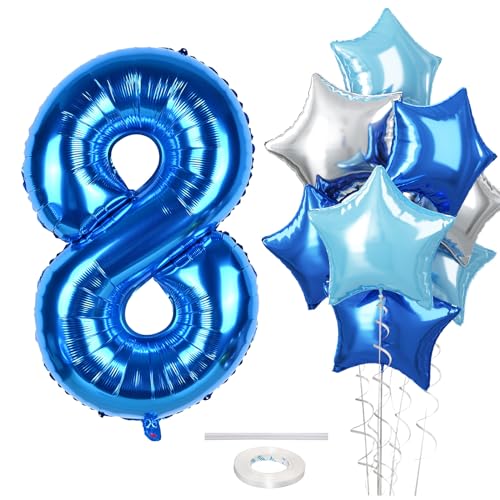 Riesen Dunkelblau Luftballon 8 für Jungen, 40 Zoll Pastell Blau 8 Zahl Luftballon Geburtstagdeko, Hellblau Silber Stern Zahlen 8 Folienballon für 8. Geburtstag Jubiläum Party Deko, Fliegt mit Helium Riesen Dunkelblau Luftballon 8 für Jungen, 40 Zoll Pastell Blau 8 Zahl Luftballon Geburtstagdeko, Hellblau Silber Stern Zahlen 8 Folienballon für 8. Geburtstag Jubiläum Party Deko, Fliegt mit Helium von Govpy