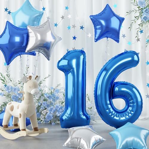 Riesen Dunkelblau Zahl 16 Luftballon, 40 Zoll Pastell Perl Blau Helium Silber Stern Zahlenballon 16 Geburtstagsdeko, XXL Hellblau Zahl 16 Folienballon für Jungen 16. Geburtstag Jubiläum Party Deko Riesen Dunkelblau Zahl 16 Luftballon, 40 Zoll Pastell Perl Blau Helium Silber Stern Zahlenballon 16 Geburtstagsdeko, XXL Hellblau Zahl 16 Folienballon für Jungen 16. Geburtstag Jubiläum Party Deko von Govpy