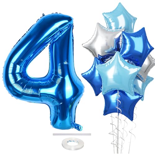 Riesen Dunkelblau Zahl 4 Luftballon Deko, 40 Zoll Pastell Blau Helium Silber Stern Zahlenballon 4 Geburtstagsdeko, XXL Hellblau Zahl 4 Folienballon für Jungen 4. Geburtstag Jubiläum Party Dekoration Riesen Dunkelblau Zahl 4 Luftballon Deko, 40 Zoll Pastell Blau Helium Silber Stern Zahlenballon 4 Geburtstagsdeko, XXL Hellblau Zahl 4 Folienballon für Jungen 4. Geburtstag Jubiläum Party Dekoration von Govpy