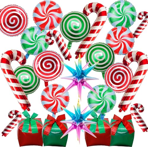 Weihnachtsdeko Helium Ballons, 25 Stk Weihnachten Deko Luftballons Set Süßigkeiten Zuckerstangen Geschenkbox Explosion Stern Folienballons, Rot Grün Weihnachts Ballons für Christmas Party Dekoration Weihnachtsdeko Helium Ballons, 25 Stk Weihnachten Deko Luftballons Set Süßigkeiten Zuckerstangen Geschenkbox Explosion Stern Folienballons, Rot Grün Weihnachts Ballons für Christmas Party Dekoration von Govpy