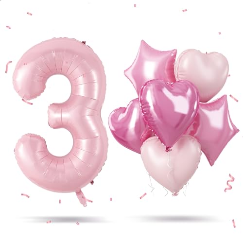 XXL Rosa Luftballon Zahl 3, 40" Pastell Pink Folienballon Zahlen 3, Zahlenballon 3. Geburtstag Dekoration mit Herz Stern Ballon für Kinder, Helium Ballon 3 Geburtstagsdeko Hochzeit Jubiläum Party Deko XXL Rosa Luftballon Zahl 3, 40" Pastell Pink Folienballon Zahlen 3, Zahlenballon 3. Geburtstag Dekoration mit Herz Stern Ballon für Kinder, Helium Ballon 3 Geburtstagsdeko Hochzeit Jubiläum Party Deko von Govpy