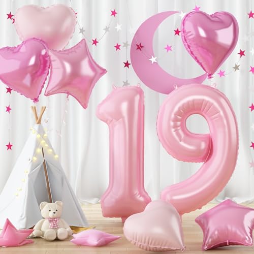Zahlen Luftballon 19 Rosa, Riesen Hell Pink Folienballon Zahl für Frau 19 Geburtstagsdeko, 40 Zoll Helium Zahlenballon mit Herz Stern Ballon 19. Geburtstag Deko für 19 Jahre Jubiläum Party Dekoration Zahlen Luftballon 19 Rosa, Riesen Hell Pink Folienballon Zahl für Frau 19 Geburtstagsdeko, 40 Zoll Helium Zahlenballon mit Herz Stern Ballon 19. Geburtstag Deko für 19 Jahre Jubiläum Party Dekoration von Govpy