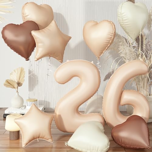 Zahlen Luftballon 26 Creme, Braun Nude Beige Apricot Stern Ballon Deko, Luftballons 26 Cremeweiß Aprikose Kaffee Herz Folienballon für Frau 26. Geburtstag Hochzeit Party Dekoration, Fliegt mit Helium Zahlen Luftballon 26 Creme, Braun Nude Beige Apricot Stern Ballon Deko, Luftballons 26 Cremeweiß Aprikose Kaffee Herz Folienballon für Frau 26. Geburtstag Hochzeit Party Dekoration, Fliegt mit Helium von Govpy