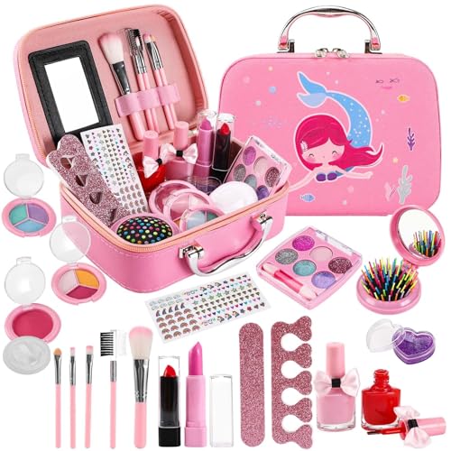 Kinderschminke Set Mädchen, Kinder Schminkkoffer Mädchen Spielzeug Waschbar Schminke Kinder Make Up Set Geschenk für Mädchen 5 6 7 8 9 10 Jahre von Gowkeey