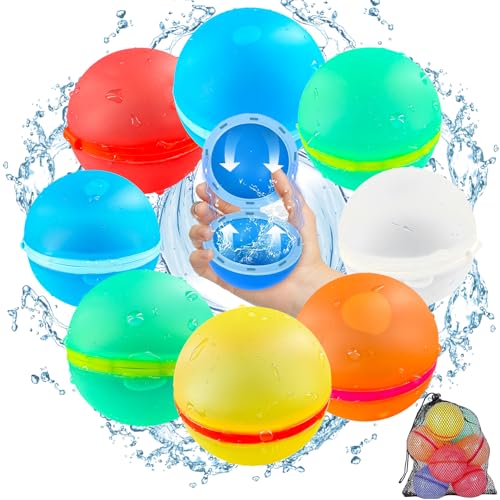 8 Stück Wiederverwendbare Wasserbomben mit Aufbewahrungstasche - Schnellbefüllbare Silikon Wasserballons, Selbstschließend Water Luftballons, ideal für Wasserschlachten und Familienaktivitäten Freien von Gozuein