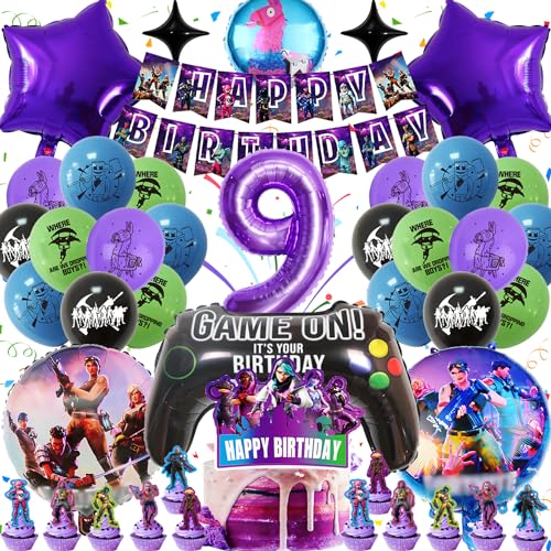 Gozuein Fortnit Geburtstagsdeko Kuchendeko Set 9 Jahre, 44 Stück Videospiel Party Dekoration Kindergeburtstag, 3D Luftballons Gamer Themen Deko Geburtstag, Fortnit Tortendeko Banner Kit Jungen Kinder Gozuein Fortnit Geburtstagsdeko Kuchendeko Set 9 Jahre, 44 Stück Videospiel Party Dekoration Kindergeburtstag, 3D Luftballons Gamer Themen Deko Geburtstag, Fortnit Tortendeko Banner Kit Jungen Kinder von Gozuein