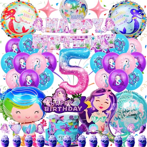 Meerjungfrau Geburtstag Deko 5 Jahre, Gozuein 44 Stück Meerjungfrauen Deko Kindergeburtstag, 3D Meerjungfrau Luftballon Party Set, Meerjungfrau Tortendeko Banner Kit, Mermaid Themen Deko Geburtstag Meerjungfrau Geburtstag Deko 5 Jahre, Gozuein 44 Stück Meerjungfrauen Deko Kindergeburtstag, 3D Meerjungfrau Luftballon Party Set, Meerjungfrau Tortendeko Banner Kit, Mermaid Themen Deko Geburtstag von Gozuein