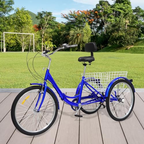 24 Zoll Dreirad für Erwachsene, kohlenstoffreichem Stah Rahmen Faltbares 7 Gänge 3 Rad Fahrrad mit Einkaufskorb und Rückenlehne Schaltung Dreirad für Erholung Einkaufen Blau 24 Zoll Dreirad für Erwachsene, kohlenstoffreichem Stah Rahmen Faltbares 7 Gänge 3 Rad Fahrrad mit Einkaufskorb und Rückenlehne Schaltung Dreirad für Erholung Einkaufen Blau von Gqouur